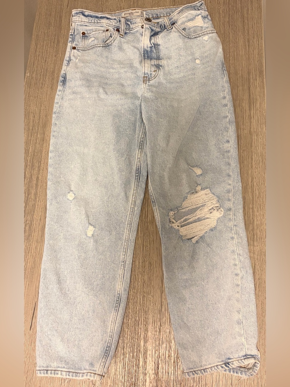 Abercrombie & Fitch The Mom High Rise Distressed Acid Wash Jeans
